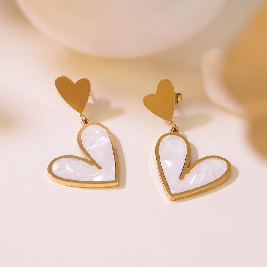 Jewelry Elegant Sweet Heart Shape 304 Stainless Steel Acrylic 18K Gold Plated Inlay Stainless Steel Jewelry Sets