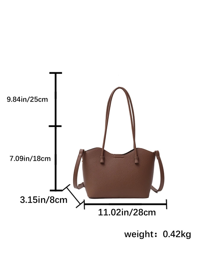 Women's Pu Leather Solid Color Classic Style Sewing Thread Dumpling Shape Zipper Tote Bag