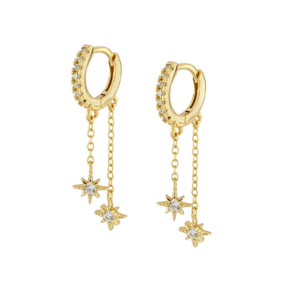 1 Pair IG Style Shiny Star Chain Inlay Copper Zircon 24K Gold Plated Drop Earrings