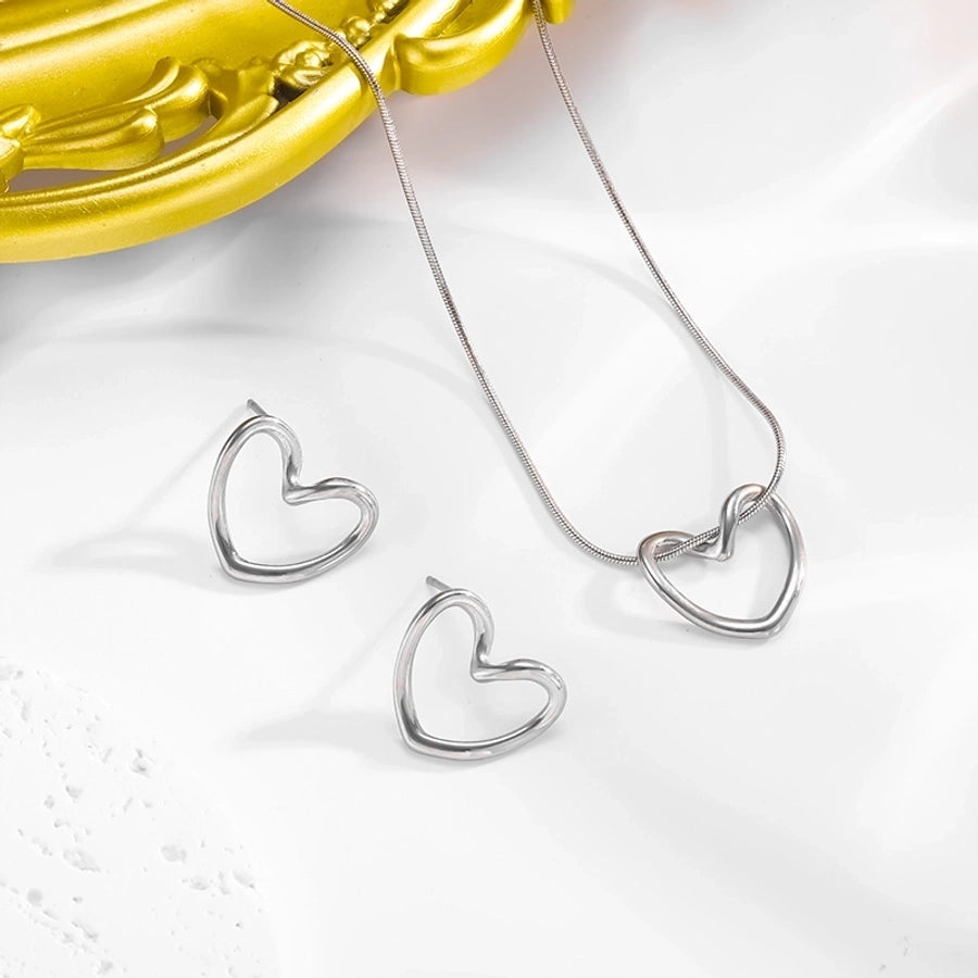 Jewelry Elegant Simple Style Commute Heart Shape 304 Stainless Steel 18K Gold Plated Earrings Necklace