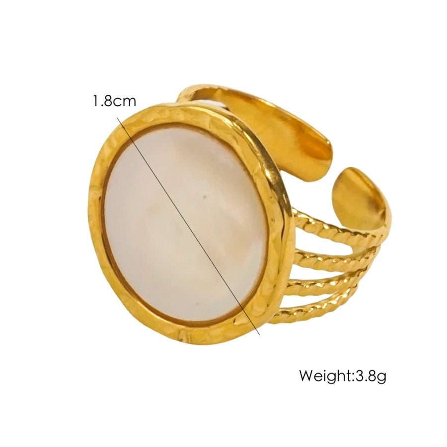 Jewelry Retro Round 304 Stainless Steel Natural Stone 14K Gold Plated Plating Inlay Open Rings