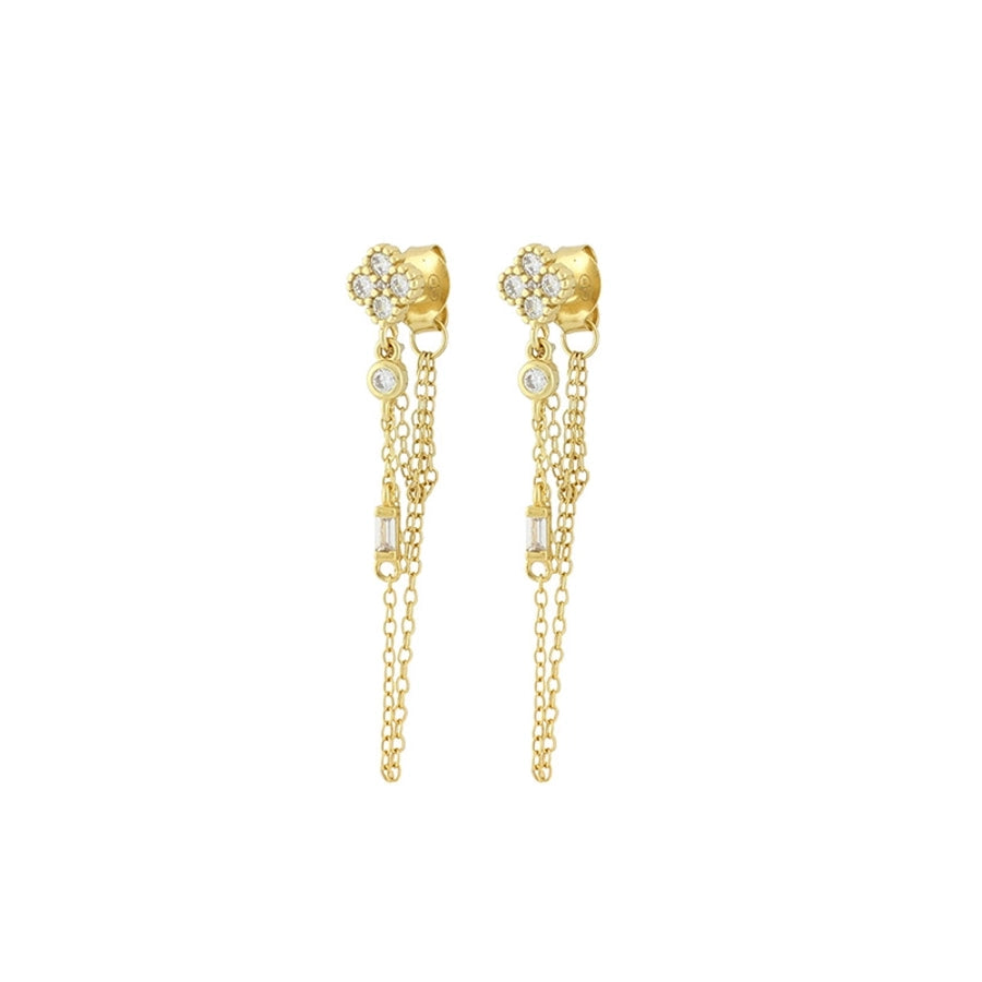 1 Pair IG Style Geometric Inlay Copper Zircon Gold Plated Ear Studs