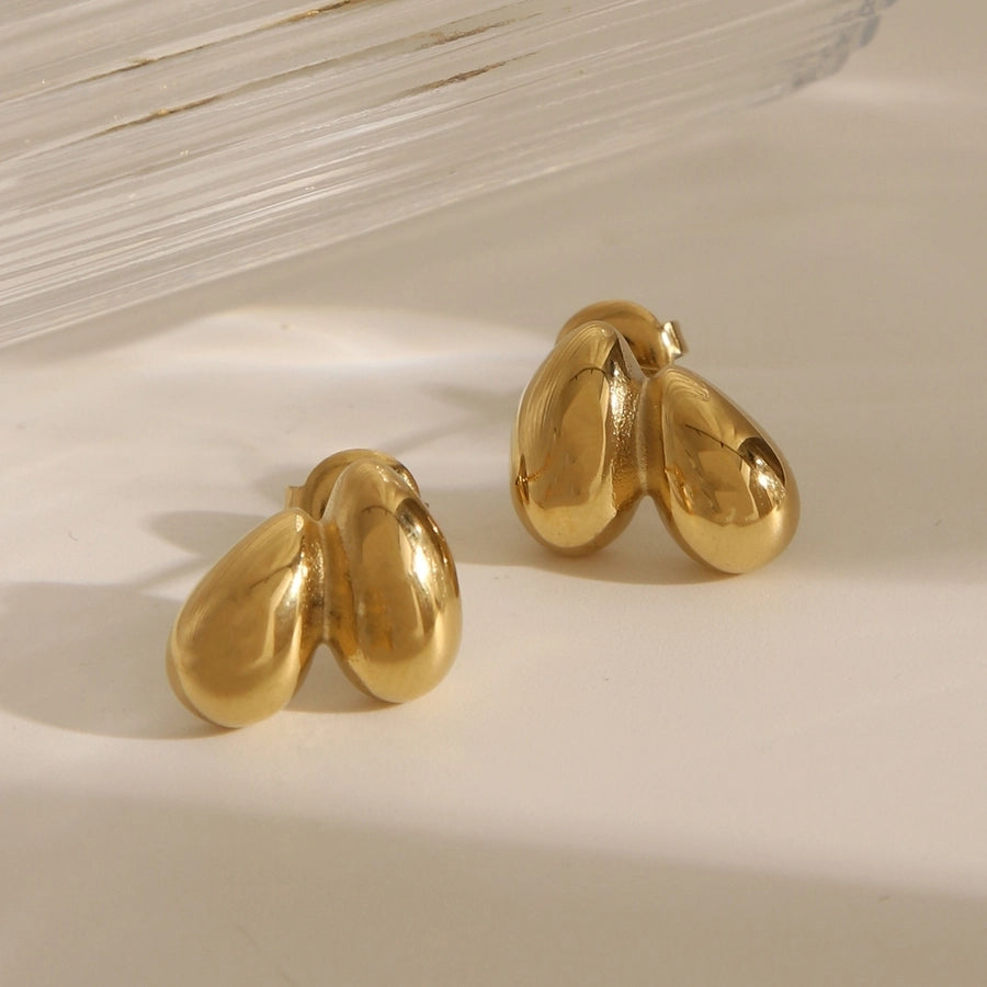 1 Pair Vintage Style French Style Heart Shape 304 Stainless Steel 18K Gold Plated Ear Studs