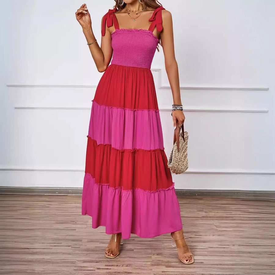 Women's Strap Dress Casual Elegant Strap Patchwork Sleeveless Multicolor Maxi Long Dress Holiday Daily