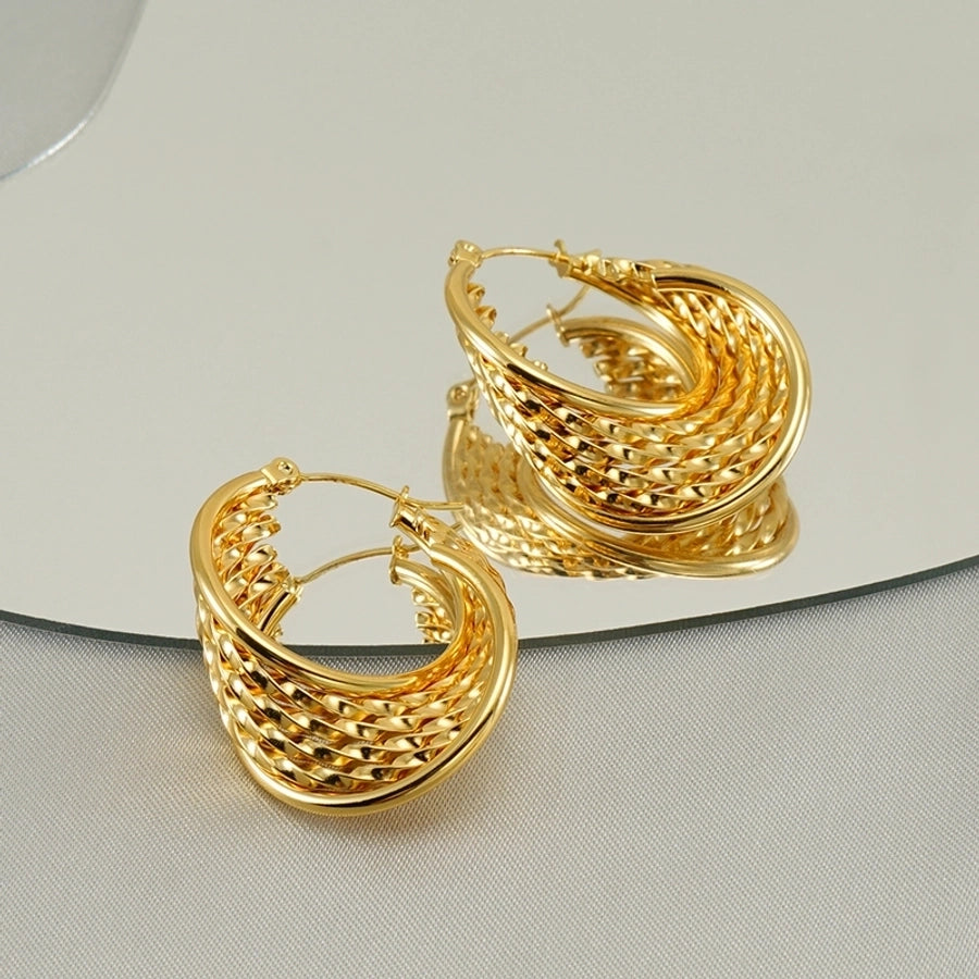 1 Pair Elegant U Shape Stripe Plating Stainless Steel Titanium Steel 18K Gold Plated Hoop Earrings