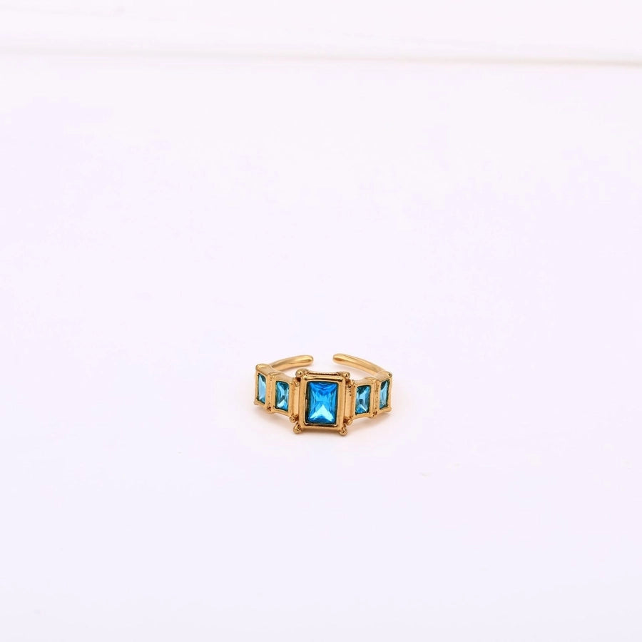 Jewelry Classic Style Rectangle 304 Stainless Steel Zircon 18K Gold Plated Inlay Open Rings