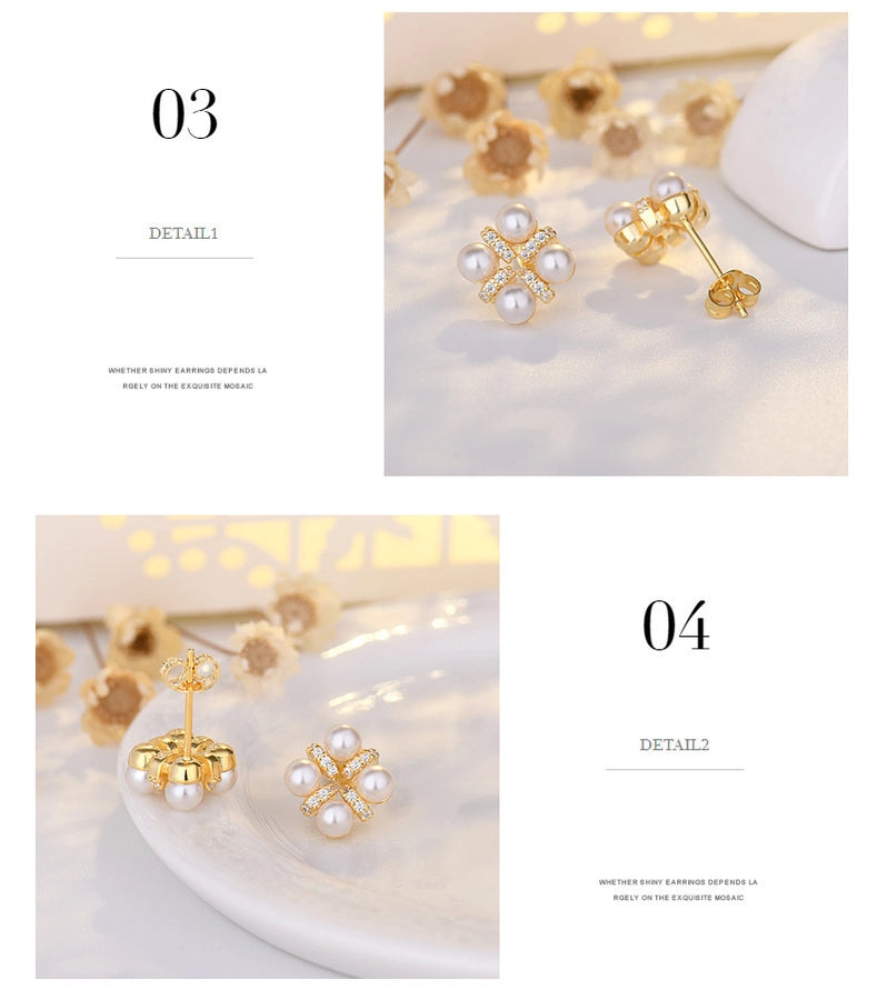 New Fashion s925 Silver Pin Earrings Korean Elegant New Gentle Flower Pearl Earrings Cold Wind Earrings for Women