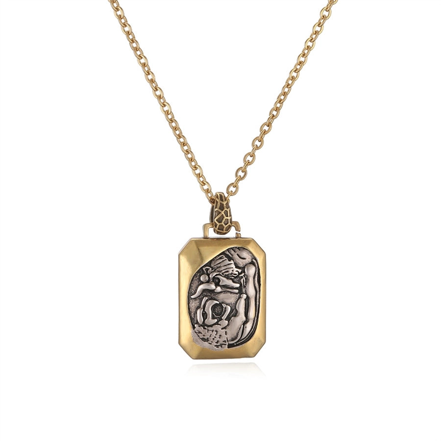 ig style simple style portrait stainless steel copper plating inlay zircon gold plated pendant necklace - CEJEW