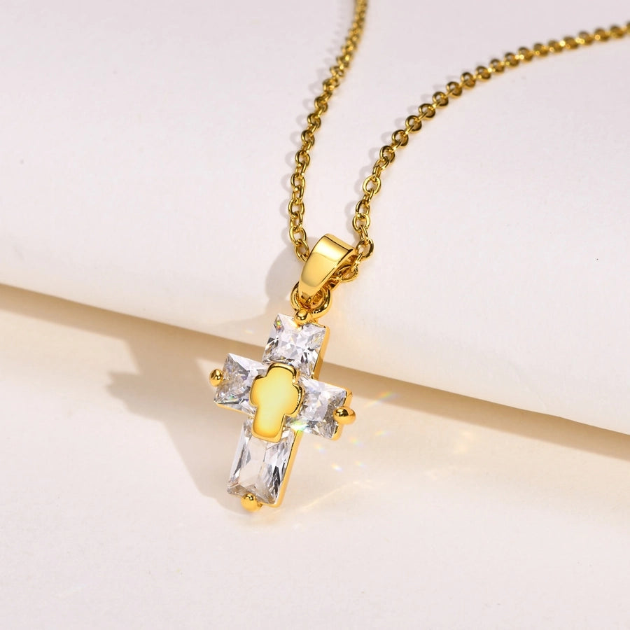 201 Stainless Steel INS Style Casual Plating Inlay Cross Zircon Necklace Pendant