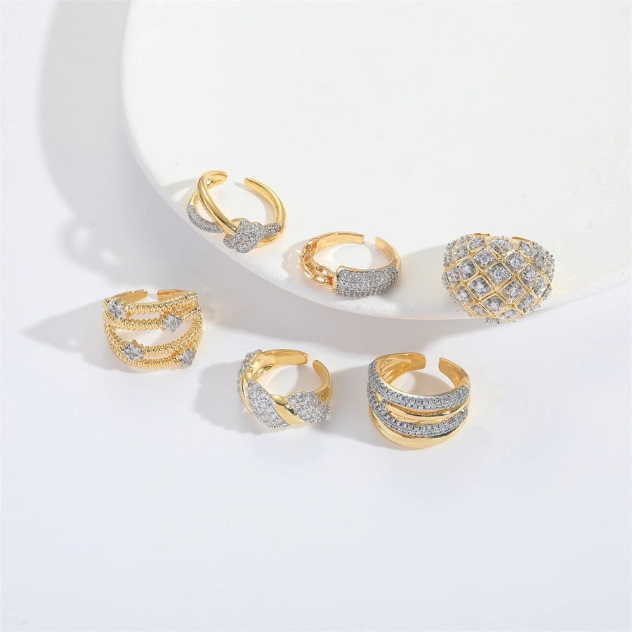 Copper 14K Gold Plated Inlay Geometric Zircon Open Rings - CEJEW