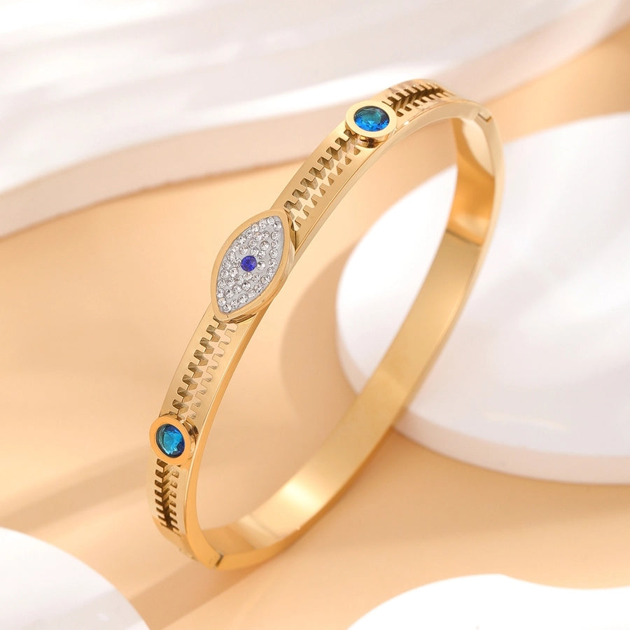 Simple Style Eye 304 Stainless Steel 18K Gold Plated Rhinestones Bangle In Bulk