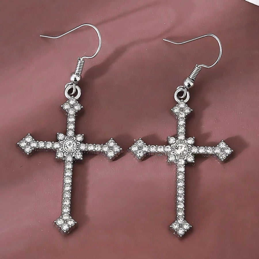 1 pair vintage style cross plating copper drop earrings