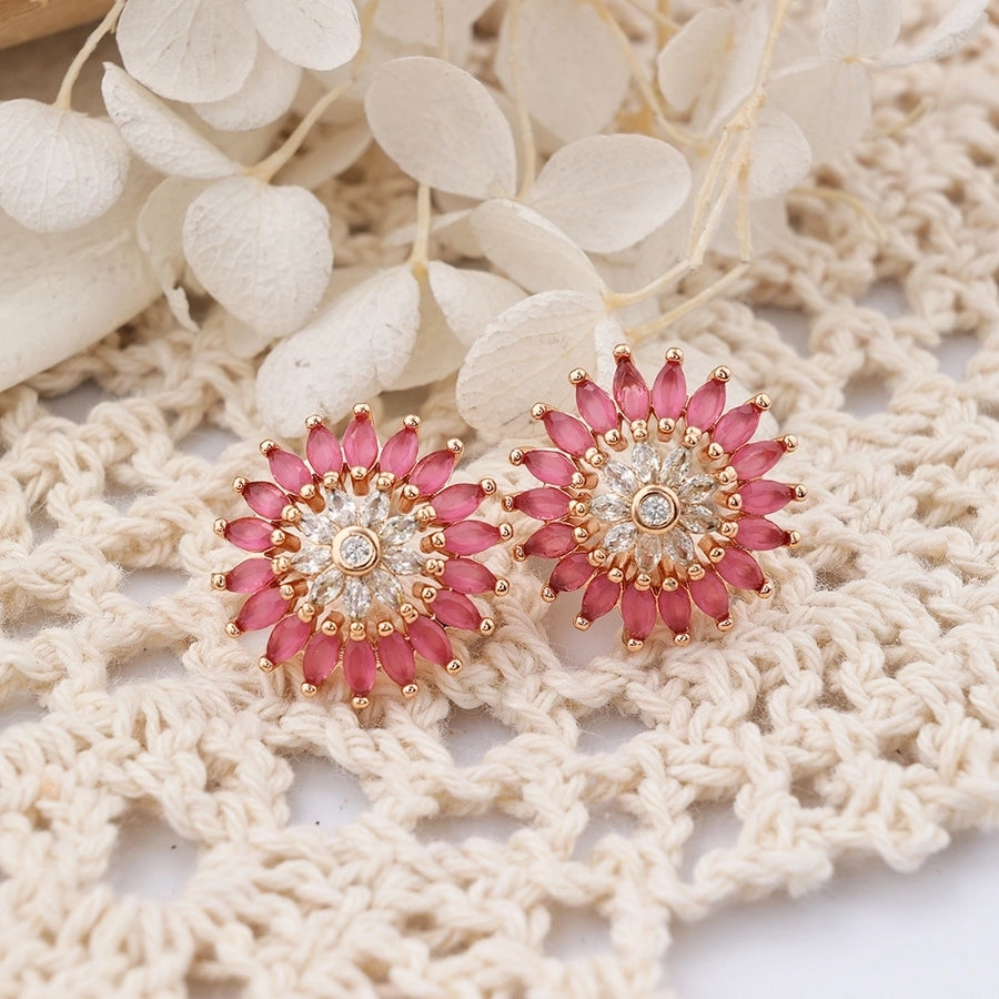 1 Pair IG Style Sweet Shiny Flower Hollow Out Inlay Copper Zircon Rose Gold Plated Ear Studs