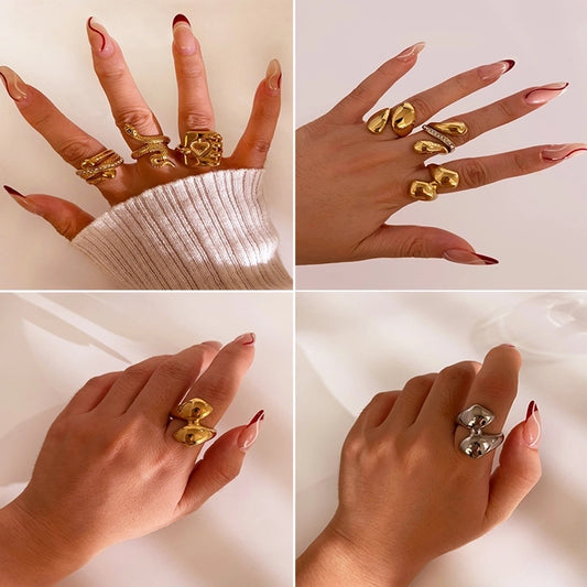 Jewelry Luxurious Simple Style Commute Geometric 316L Stainless Steel  Rhinestones 18K Gold Plated Rings - CEJEW