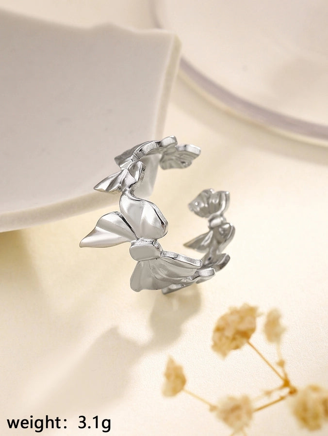 Jewelry Retro French Style Simple Style Heart Shape Flower Bow Knot Titanium Steel Open Rings