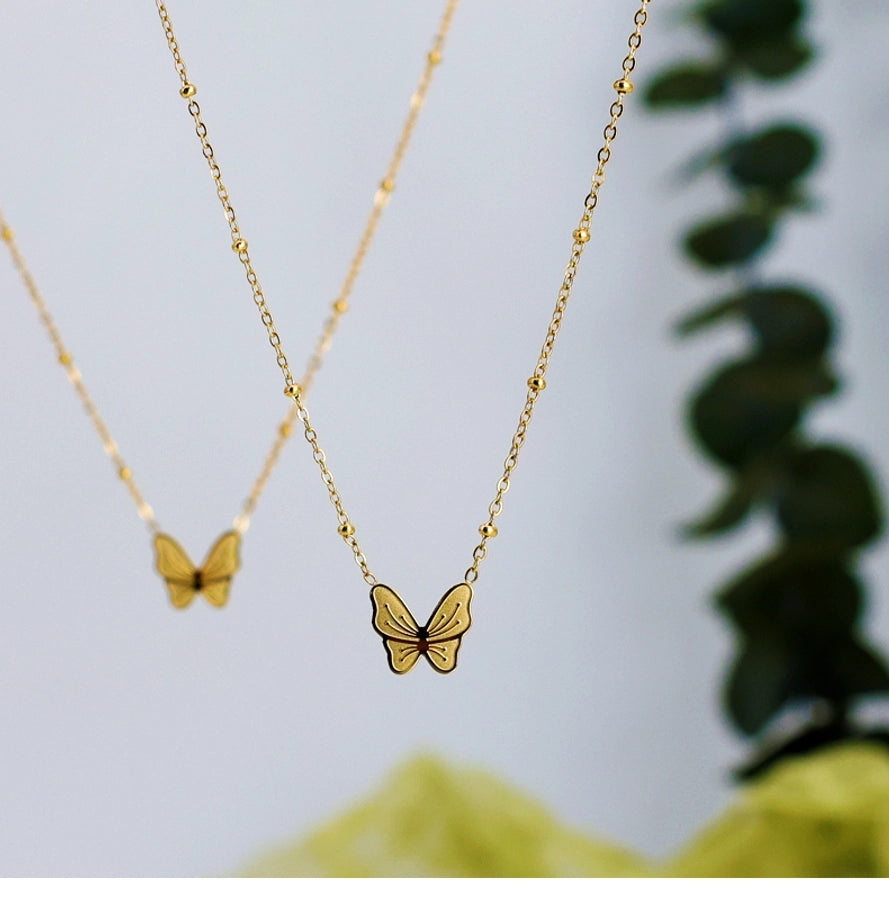 Jewelry Commute Korean Style Butterfly 304 Stainless Steel 18K Gold Plated Pendant Necklace