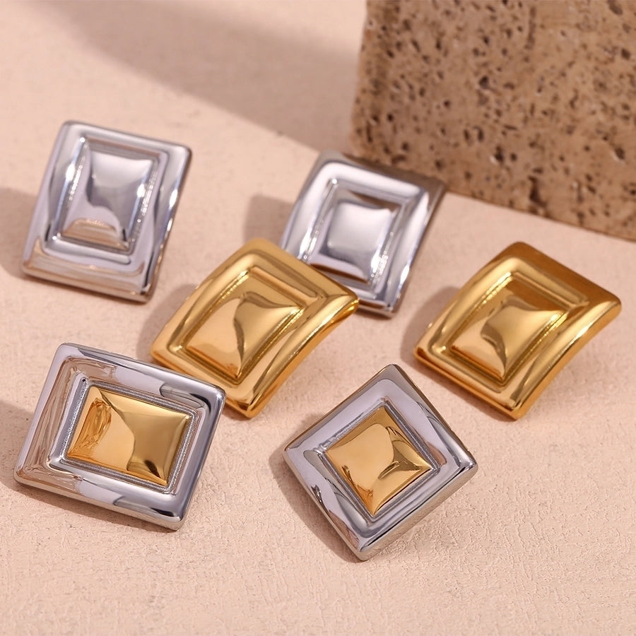 1 Pair Simple Style Classic Style Solid Color Plating 304 Stainless Steel 18K Gold Plated Ear Studs