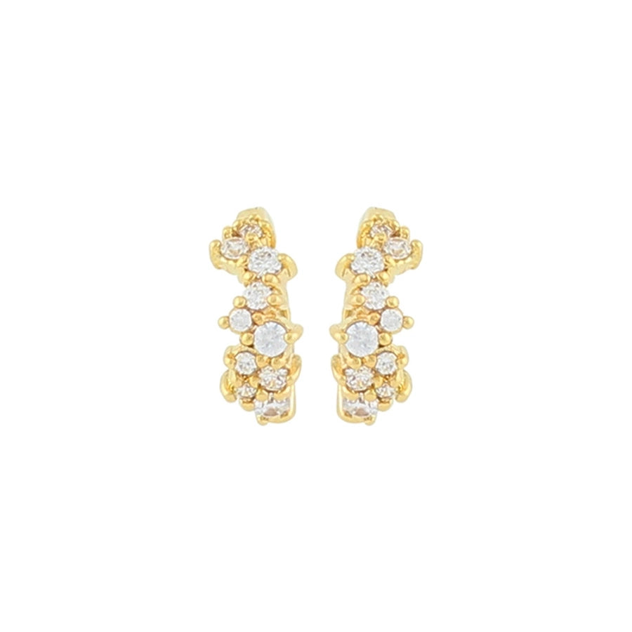 1 Pair IG Style Geometric Inlay Copper Zircon Gold Plated Ear Studs