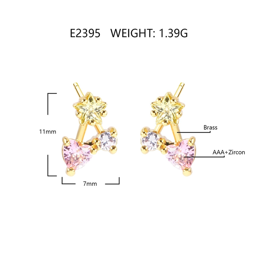 1 Pair IG Style Simple Style Geometric Star Heart Shape Inlay Copper Zircon Ear Studs