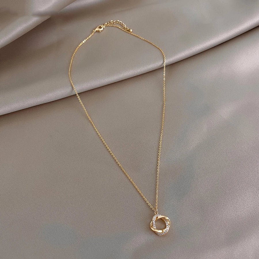 simple style heart shape flower alloy pearl plating inlay shell zircon women's pendant necklace