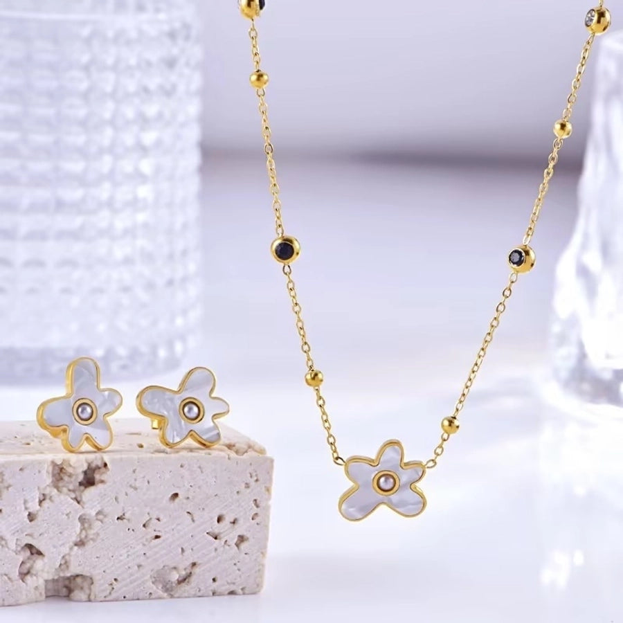 Jewelry Simple Style Commute Flower 304 Stainless Steel Acrylic 18K Gold Plated Jewelry Set