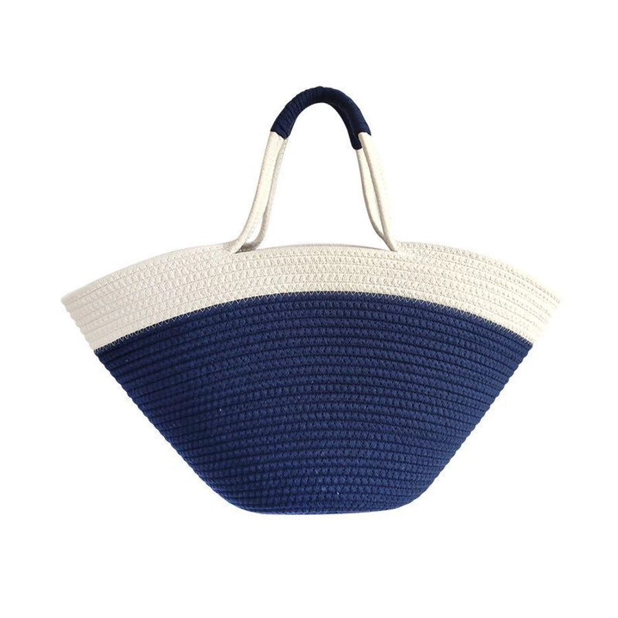 Women's Large Cotton Color Block Vacation Streetwear Weave Bucket Open beach bag