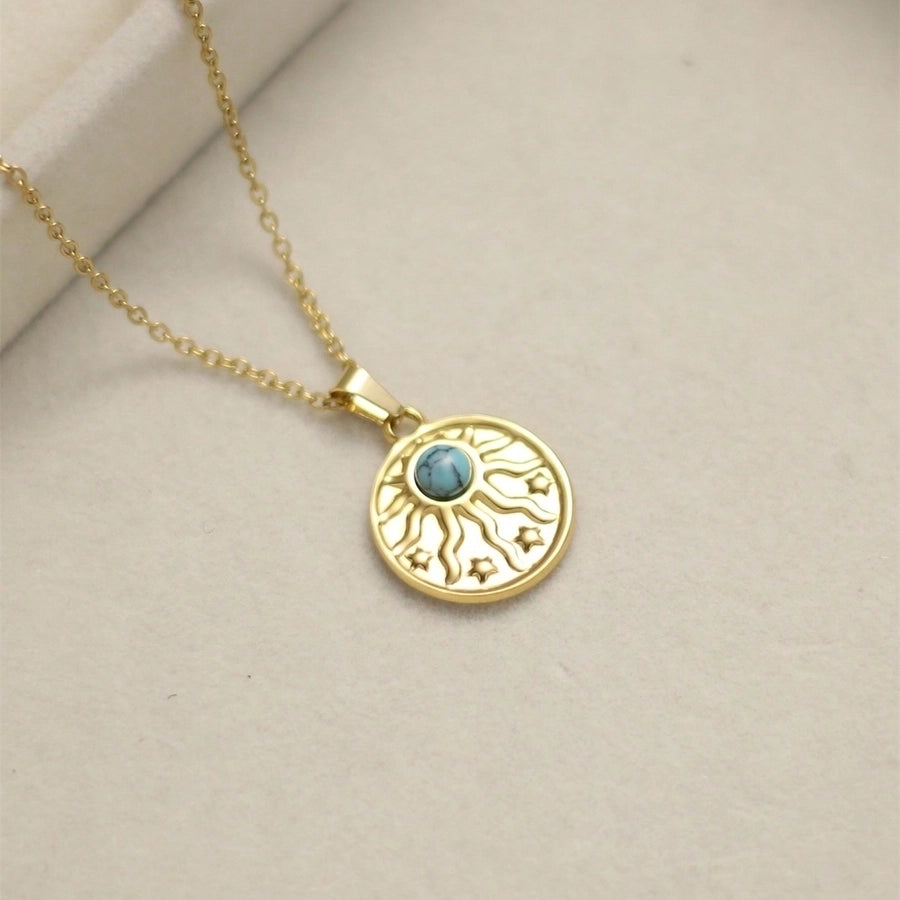 Jewelry Vintage Style IG Style Round Star Heart Shape 304 Stainless Steel Natural Stone 18K Gold Plated Inlay Stainless Steel Necklaces - CEJEW