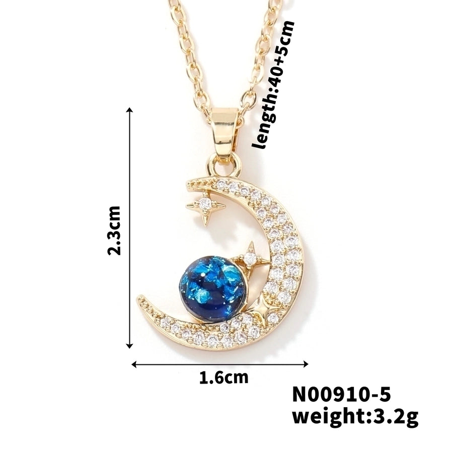 304 Stainless Steel Copper K Gold Plated Rhodium Plated Plating Inlay Starry Sky Solid Color Zircon Pendant Necklace