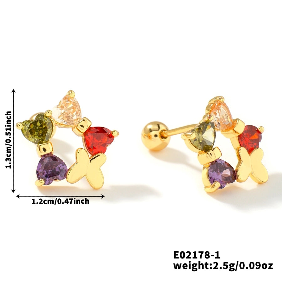 1 Pair Cute Artistic Shiny Geometric Inlay Copper Zircon K Gold Plated Rhodium Plated Ear Studs