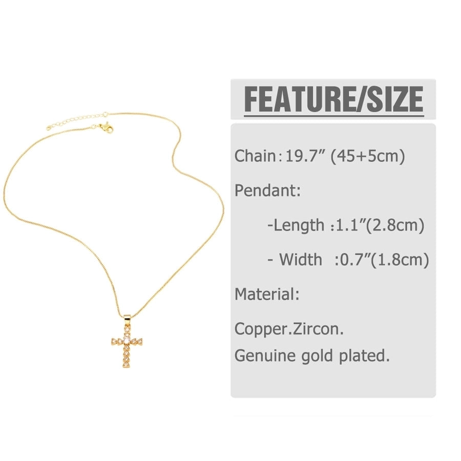 Copper 18K Gold Plated Plating Inlay Cross Zircon Pendant Necklace