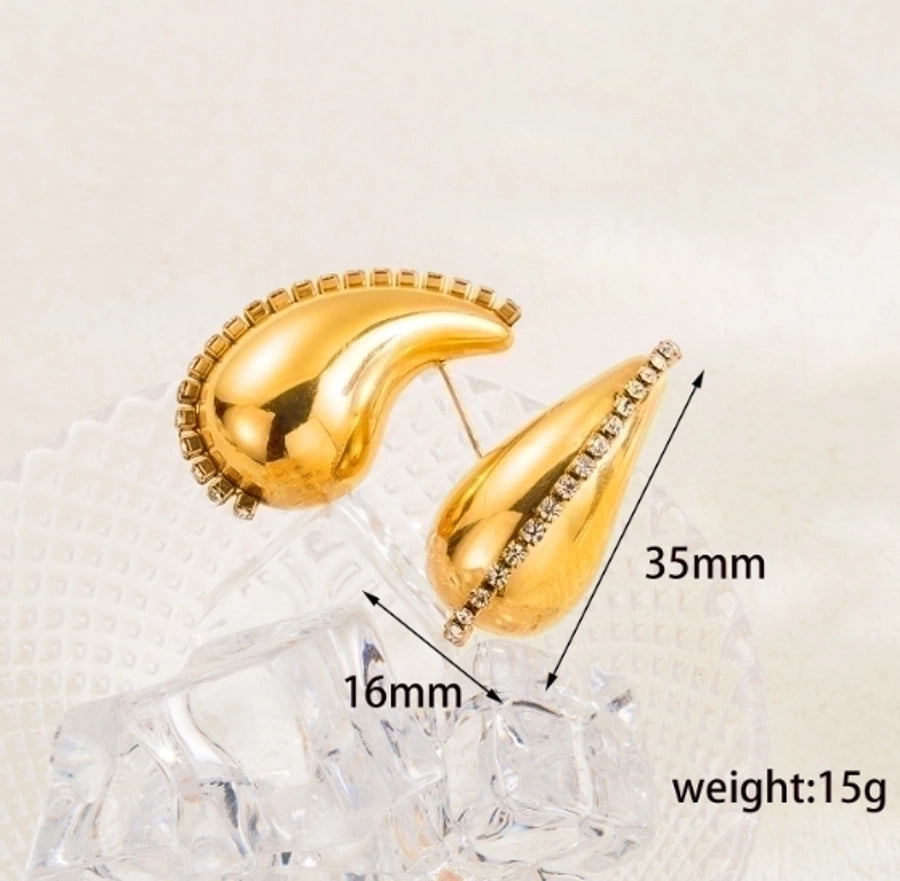 1 Pair Simple Style Water Droplets Plating 304 Stainless Steel 18K Gold Plated Stainless Steel Earrings