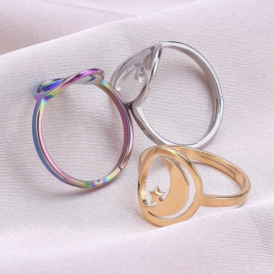 Jewelry Simple Style Solid Color 304 Stainless Steel 18K Gold Plated Plating Rings - CEJEW