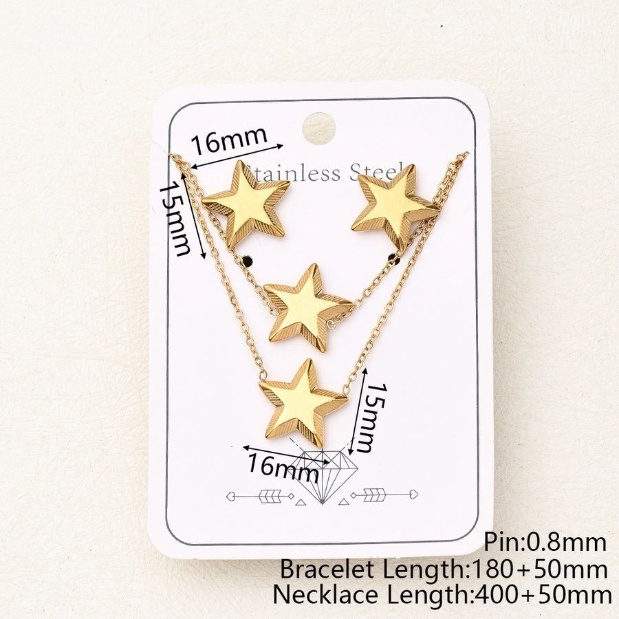 Jewelry Casual Basic Vacation Pentagram Heart Shape Simple 304 Stainless Steel 18K Gold Plated Handmade Polishing Plating Jewelry Set