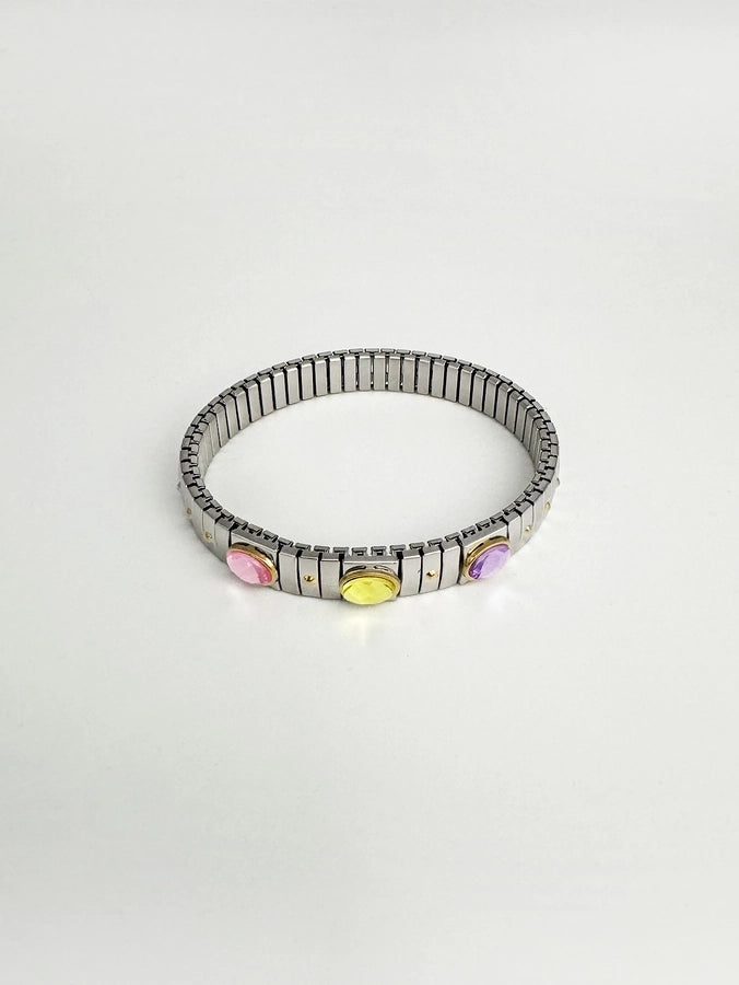 Rock Punk Shiny Geometric Titanium Steel Rhinestones Bangle In Bulk