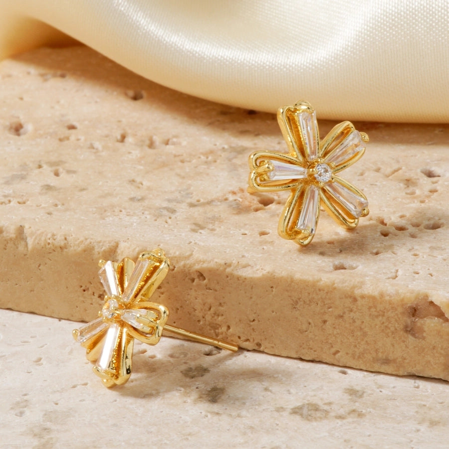 1 Pair Cute Artistic Shiny Geometric Inlay Copper Zircon K Gold Plated Rhodium Plated Ear Studs