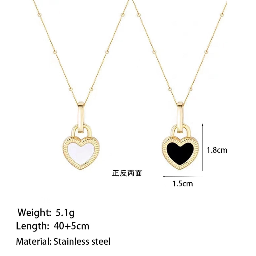 simple style heart shape titanium steel plating inlay shell earrings necklace