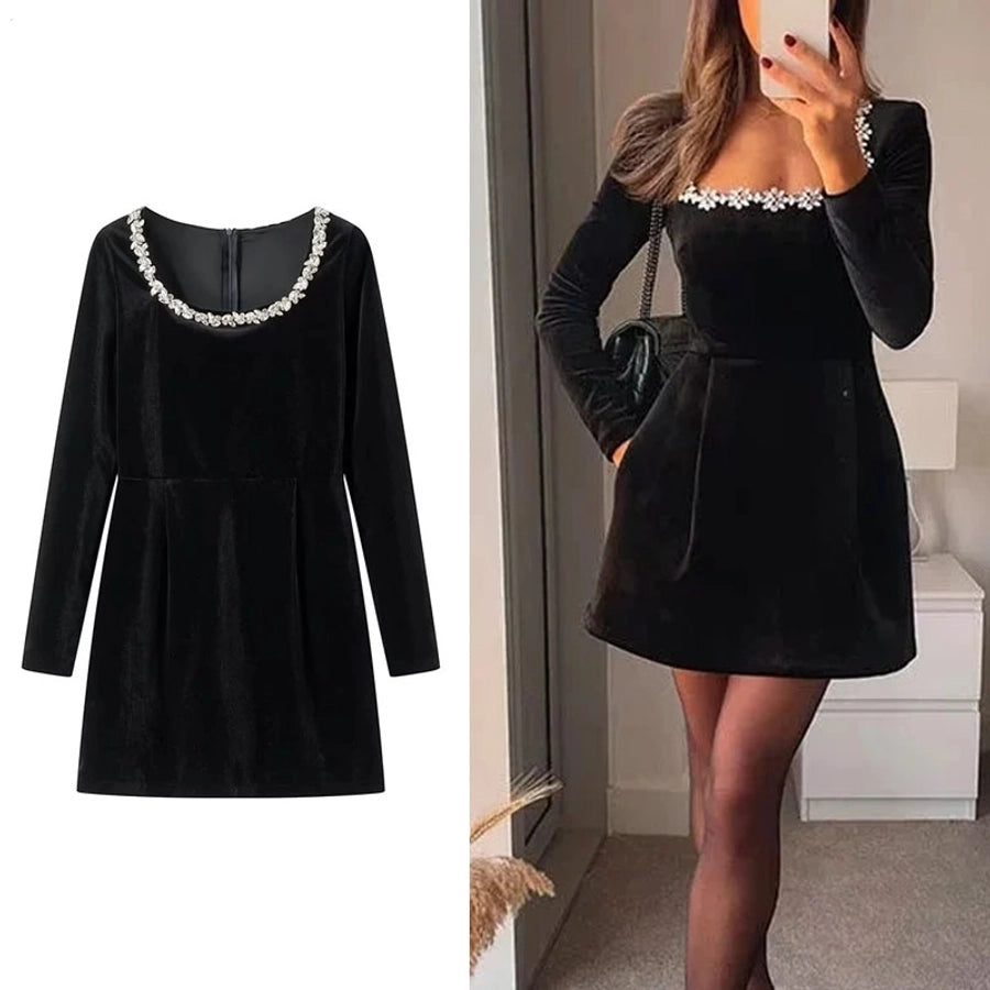 Women's Sheath Dress Elegant U Neck Long Sleeve Solid Color Above Knee Holiday