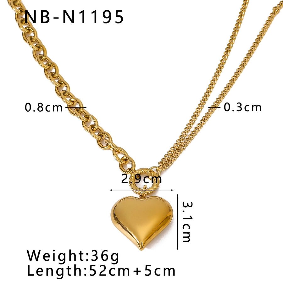 Jewelry Retro Simple Style Heart Shape Titanium Steel Plating Pendant Necklace