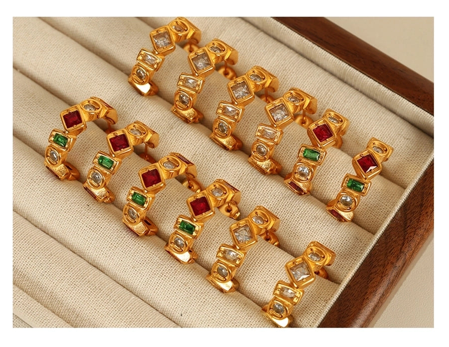 1 Pair IG Style Vintage Style C Shape Polishing Inlay 304 Stainless Steel Zircon 18K Gold Plated Ear Studs