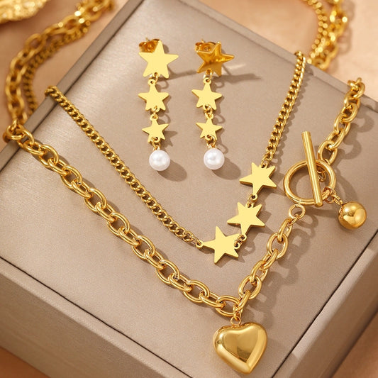 Jewelry Elegant Lady Star Heart Shape 304 Stainless Steel Plating Stainless Steel Jewelry Sets