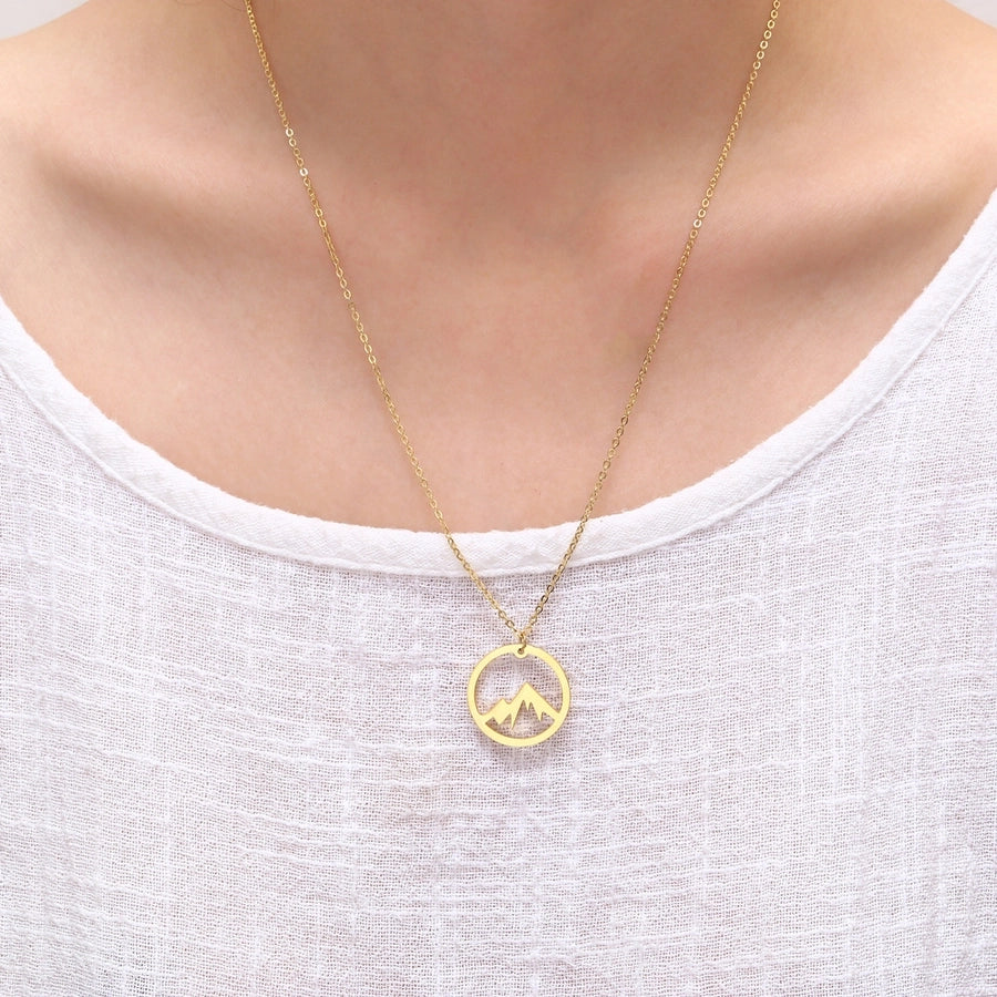 304 Stainless Steel 18K Gold Plated Simple Style Plating Geometric Mountain Pendant Necklace