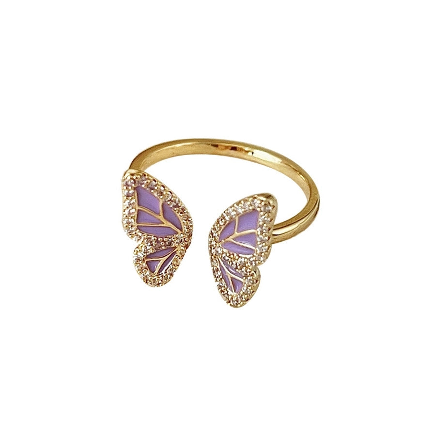 artistic flower rhombus butterfly copper enamel inlay artificial pearls shell zircon rings - CEJEW