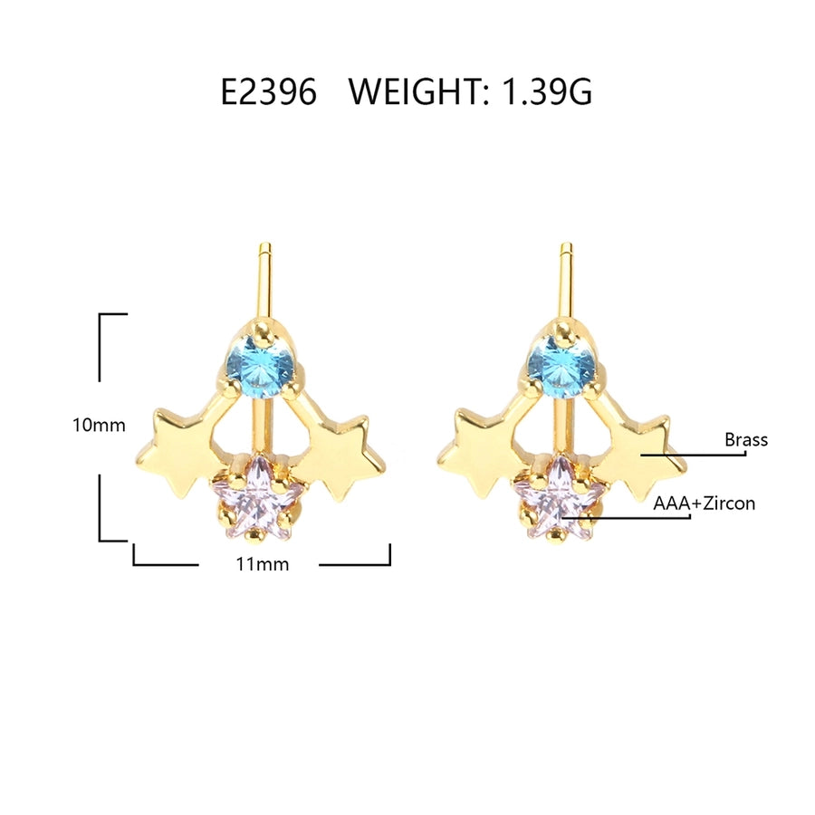 1 Pair IG Style Simple Style Geometric Star Heart Shape Inlay Copper Zircon Ear Studs