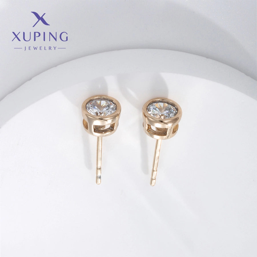 1 Pair Basic Simple Style Round Plating Copper Artificial Gemstones 18K Gold Plated Copper Earrings