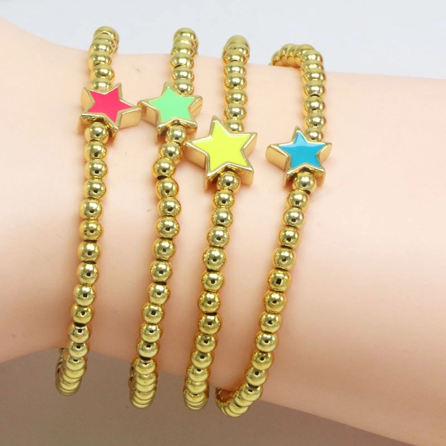 Copper 18K Gold Plated Beaded Enamel Star Bracelets