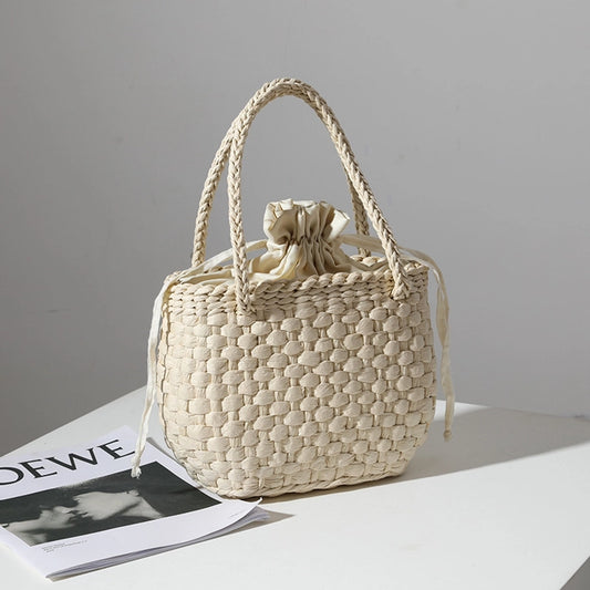 Women's Medium Straw Solid Color Elegant Vintage Style Streetwear Weave Square String Straw Bag