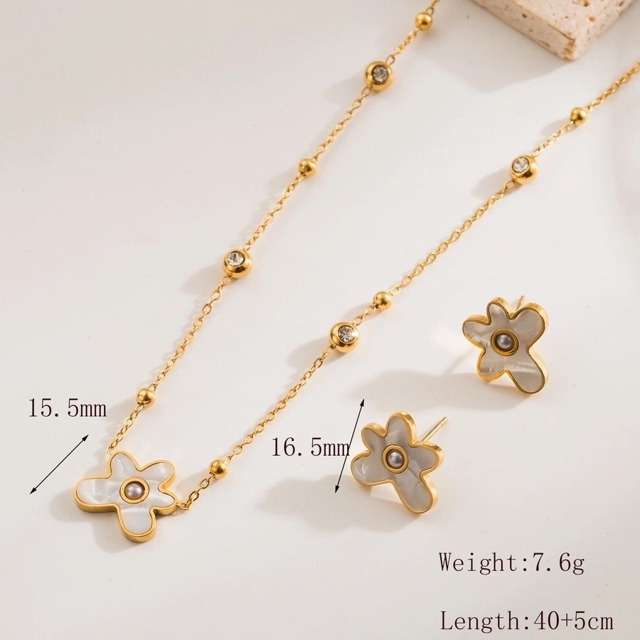 Jewelry Simple Style Commute Flower 304 Stainless Steel Acrylic 18K Gold Plated Jewelry Set