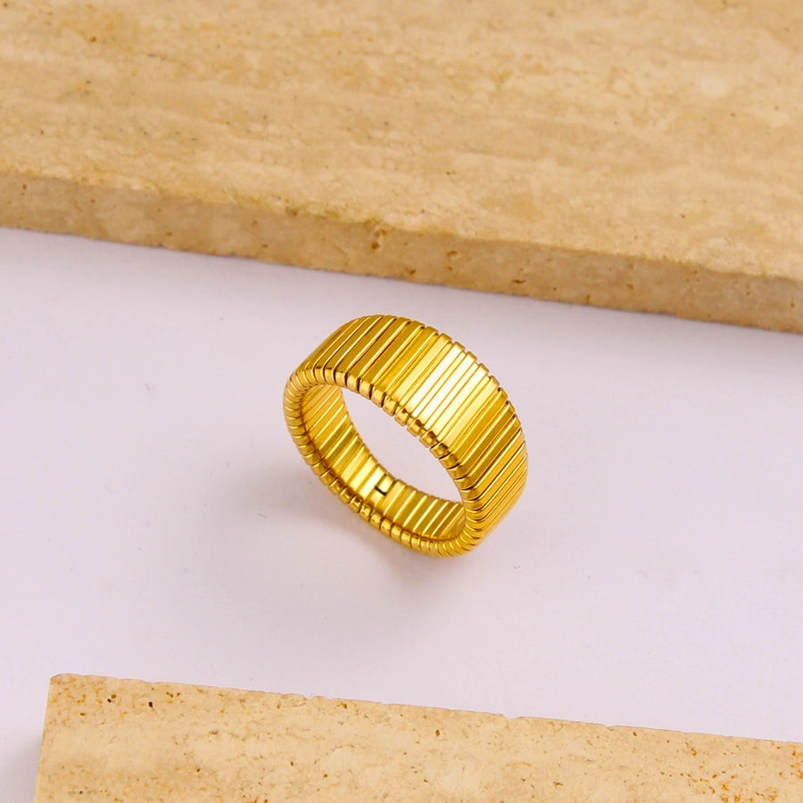 Jewelry Vacation Japanese Style Commute Stripe 304 Stainless Steel 18K Gold Plated Rings