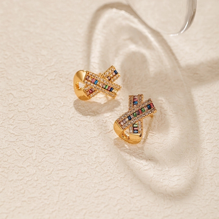 1 Pair Elegant Streetwear Geometric Copper Zircon Ear Studs