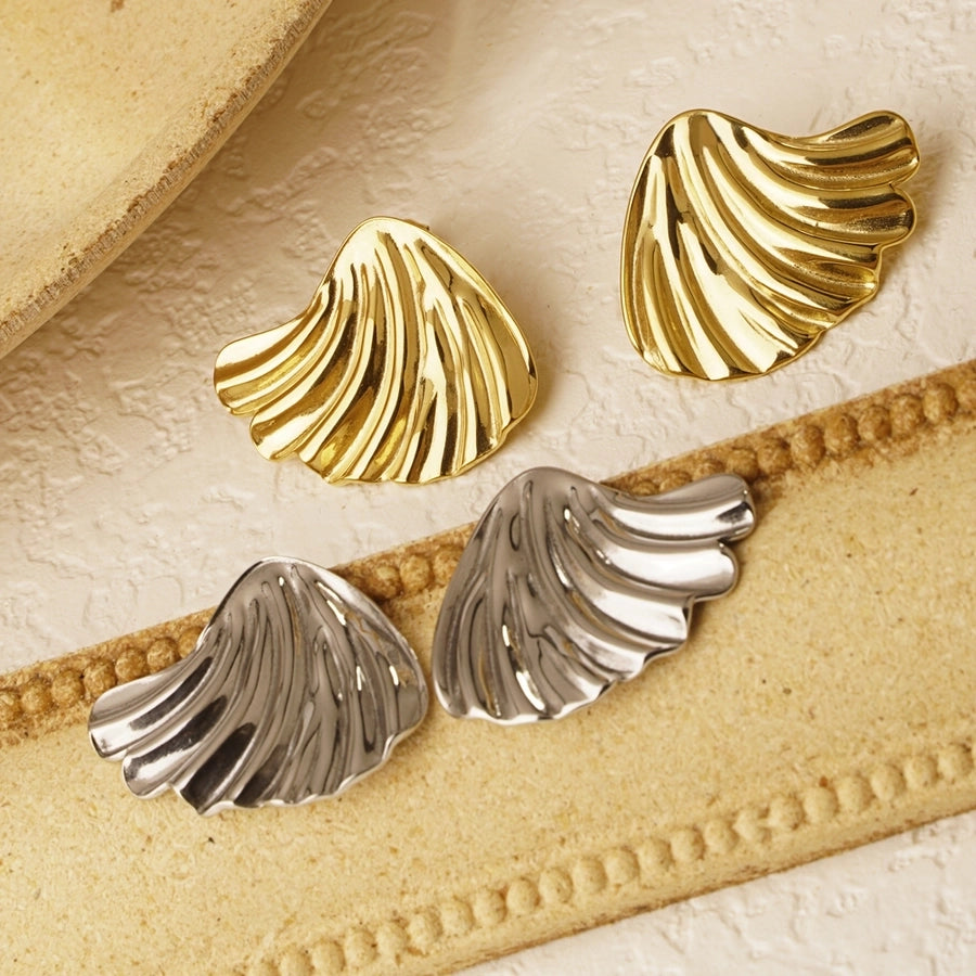 1 Pair Retro Classic Style Sector Shell Plating 304 Stainless Steel 18K Gold Plated Ear Studs